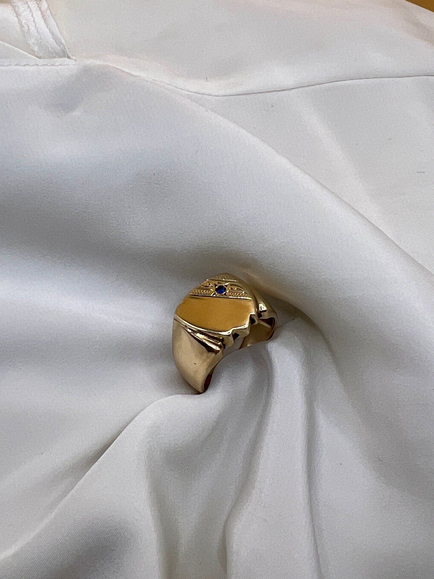 Shield Signet Ring with Blue Stone