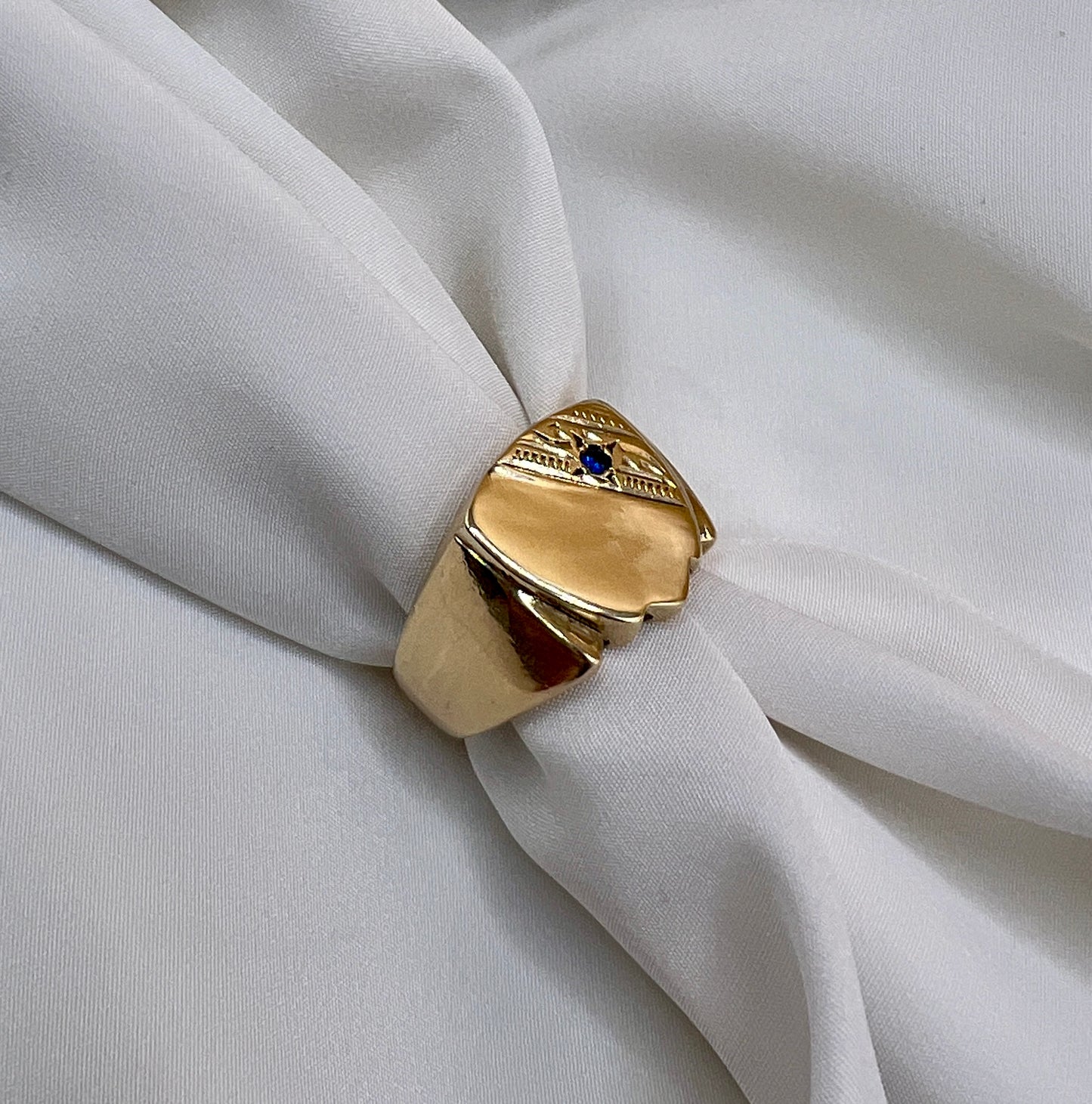 Shield Signet Ring with Blue Stone