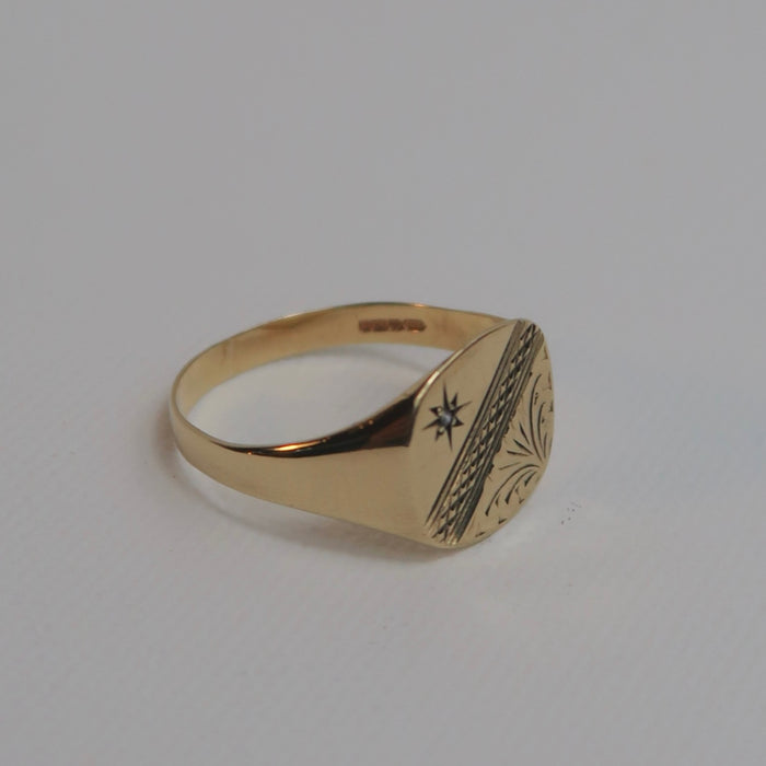 Engraved Signet with Diamond