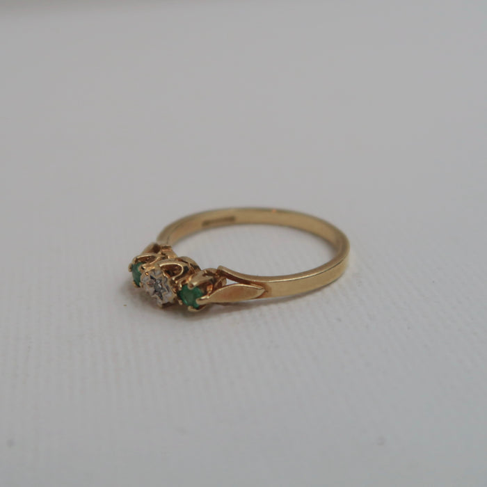 Vintage 3 Stone Emerald & Diamond Ring