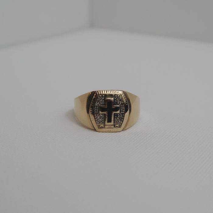 Diamond & Onyx Cross Ring
