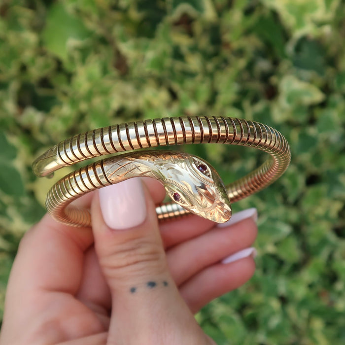 9ct Serpent Coil Bangle With Ruby Eyes