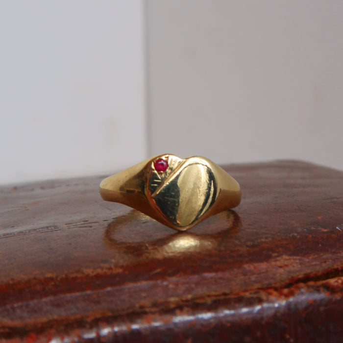 Solid Ruby Heart Signet