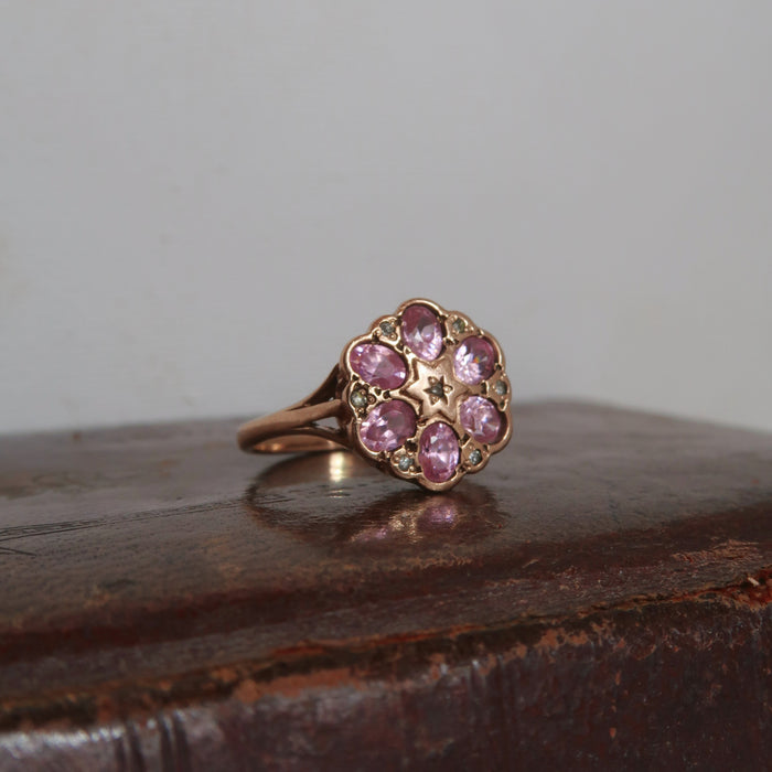 Vintage Pink Tourmaline Floral Cluster Ring