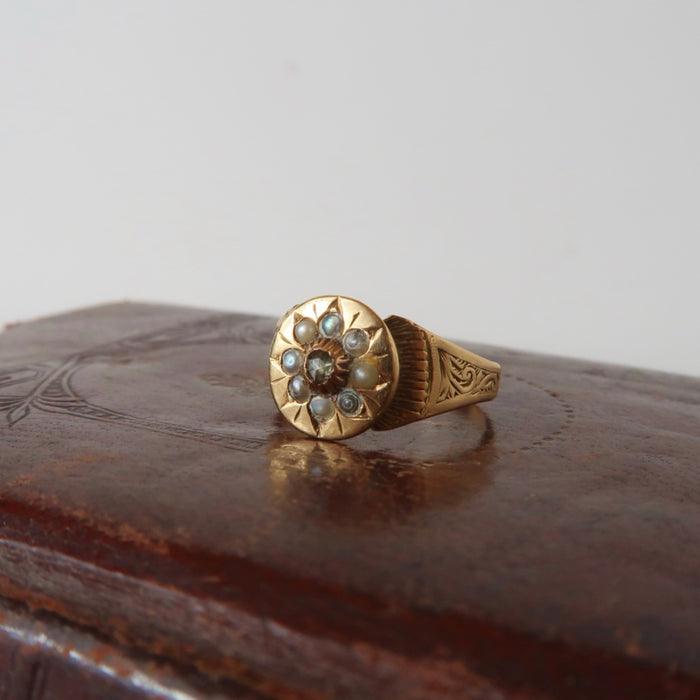 15ct Diamond and Seed Pearl Ring