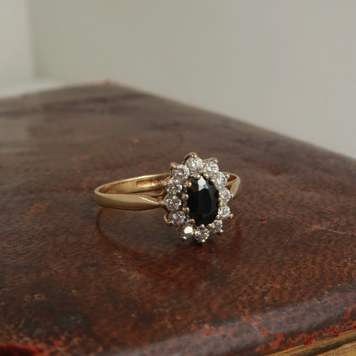Sapphire & CZ Cluster Ring