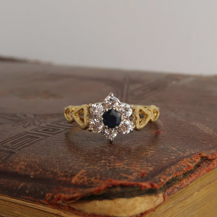Sapphire & CZ Ring with Heart Detail (1987)