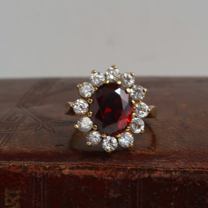 Garnet and CZ Cluster Ring