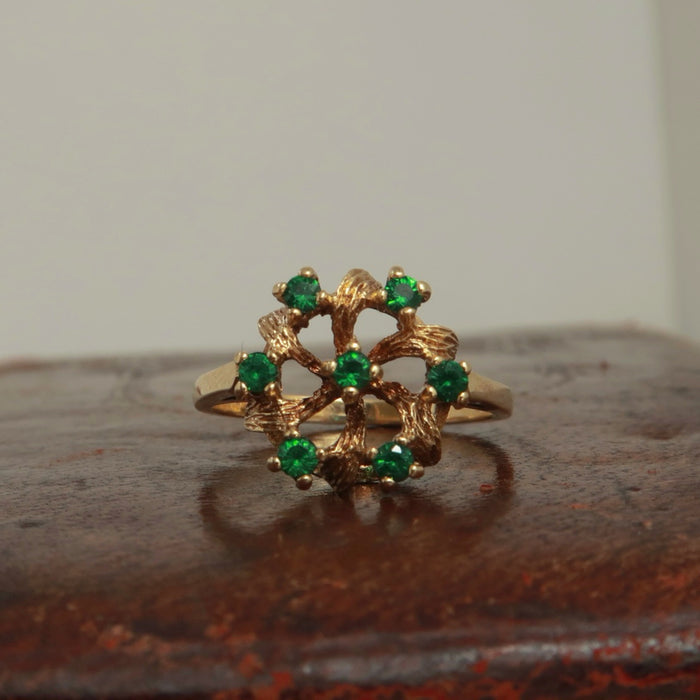 Unusual Green Stone Floral Cluster Ring  (1971)