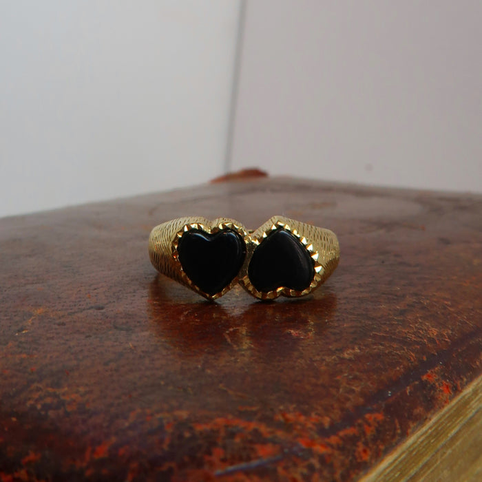Double Heart Onyx Signet