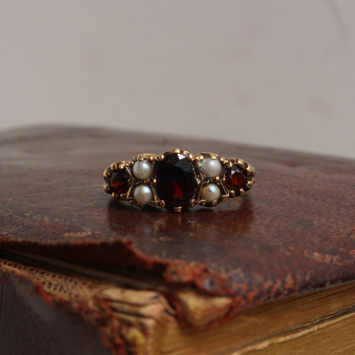 Garnet & Pearl Boat Ring (1973)
