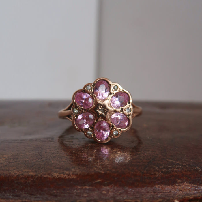 Vintage Pink Tourmaline Floral Cluster Ring