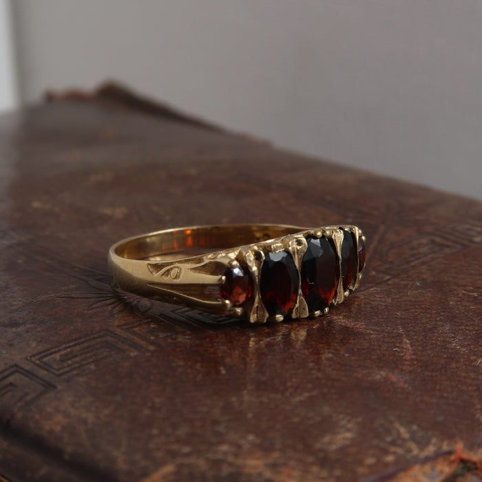 5 Stone Garnet Boat Ring