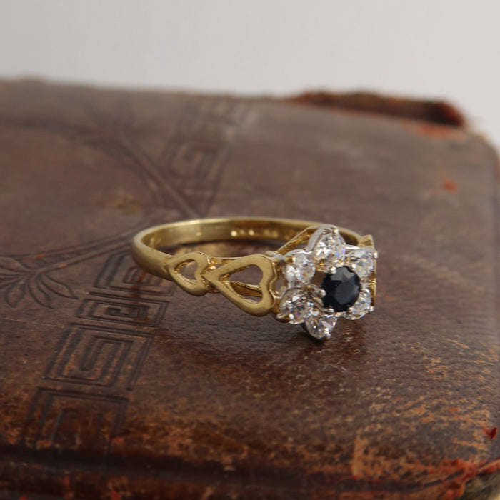 Sapphire & CZ Ring with Heart Detail (1987)