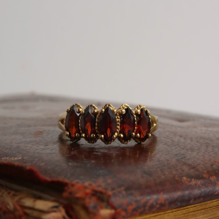 Garnet 5 Stone Ring