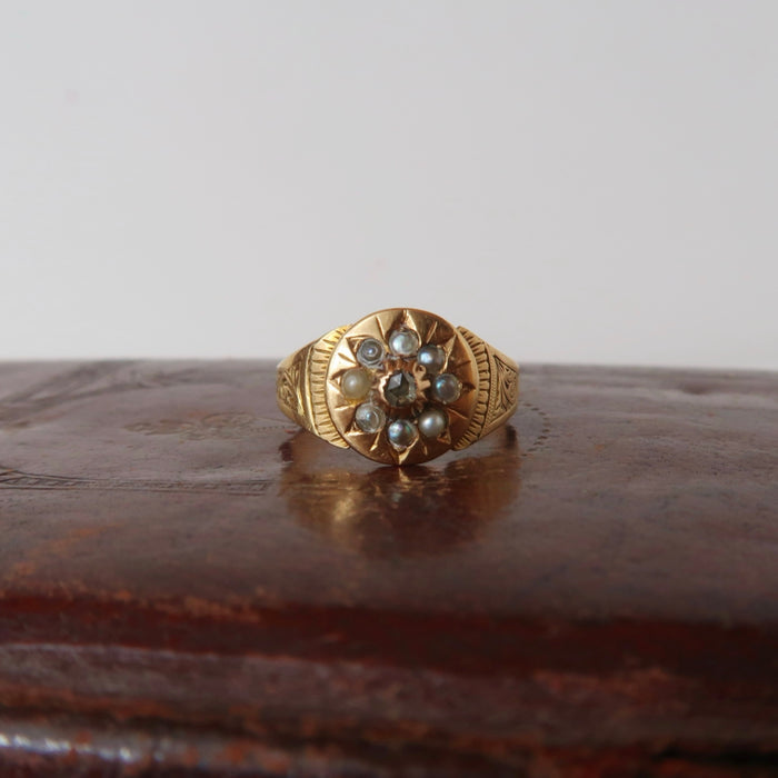 15ct Diamond and Seed Pearl Ring