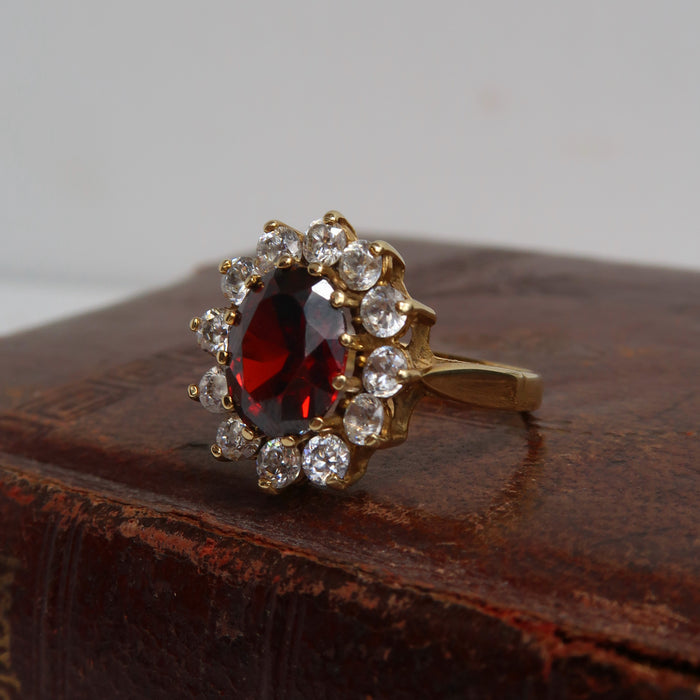 Garnet and CZ Cluster Ring