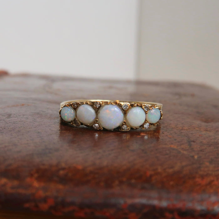 5 Stone Opal & Diamond Ring
