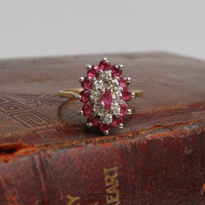 14ct Ruby and Diamond Oval Cluster
