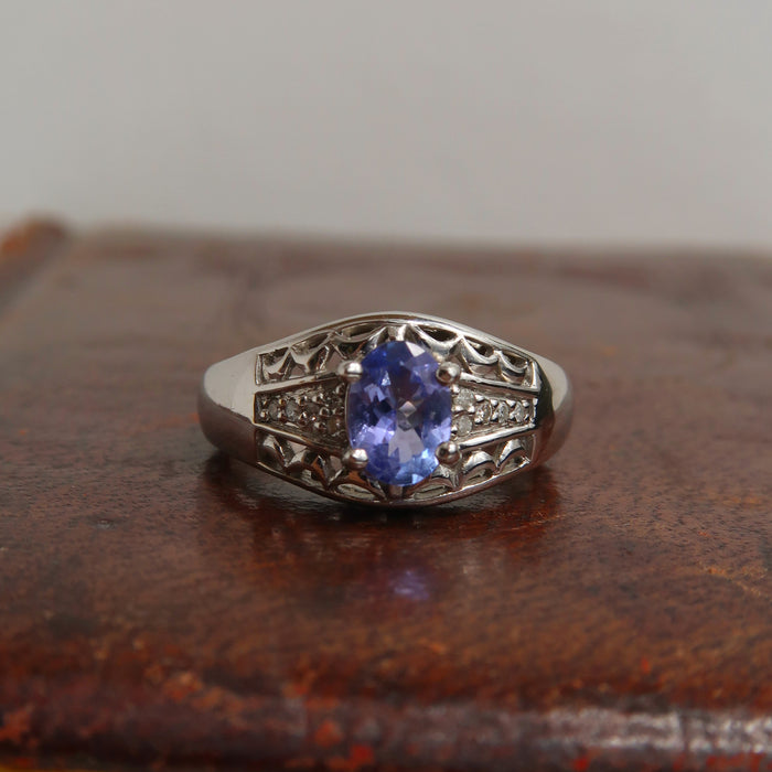White Gold Tanzinite & Diamond Ring