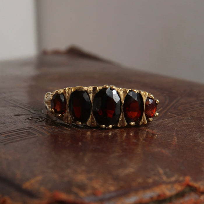 5 Stone Garnet Boat Ring