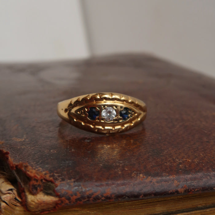 Vintage Gypsy Style Sapphire & CZ ring (1962)