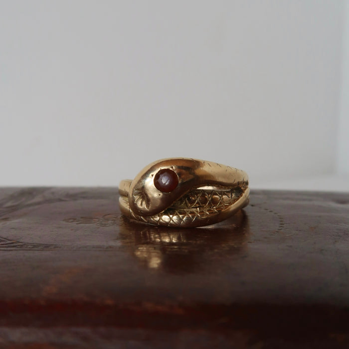 Snake Ring with Garnet Eyes
