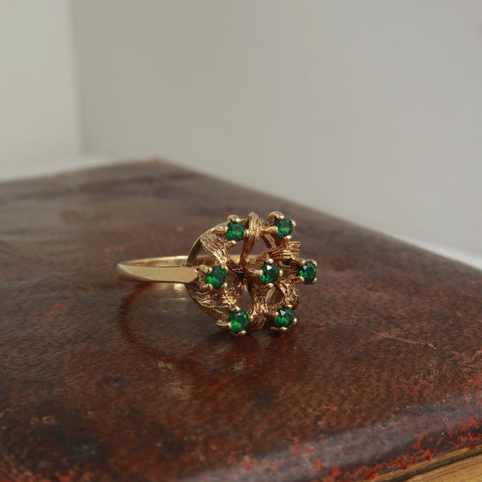 Unusual Green Stone Floral Cluster Ring  (1971)