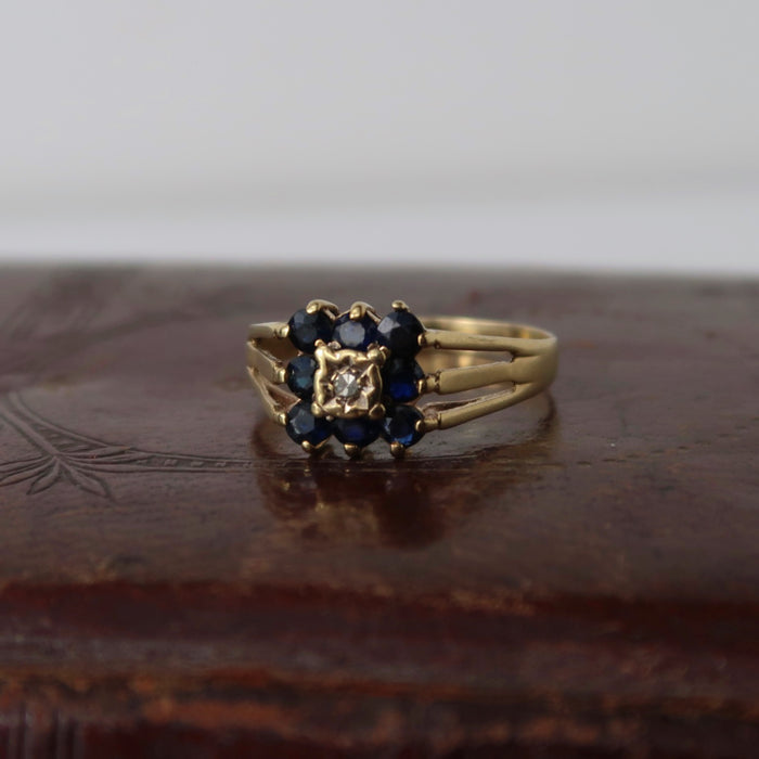 Vintage Sapphire & Diamond Cluster Ring (1980)