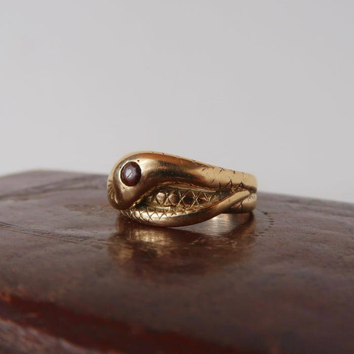 Snake Ring with Garnet Eyes