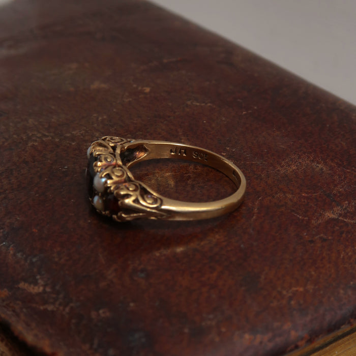 Garnet & Pearl Boat Ring (1973)