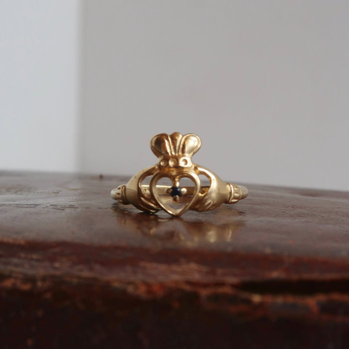 Dainty Sapphire Claddagh Ring