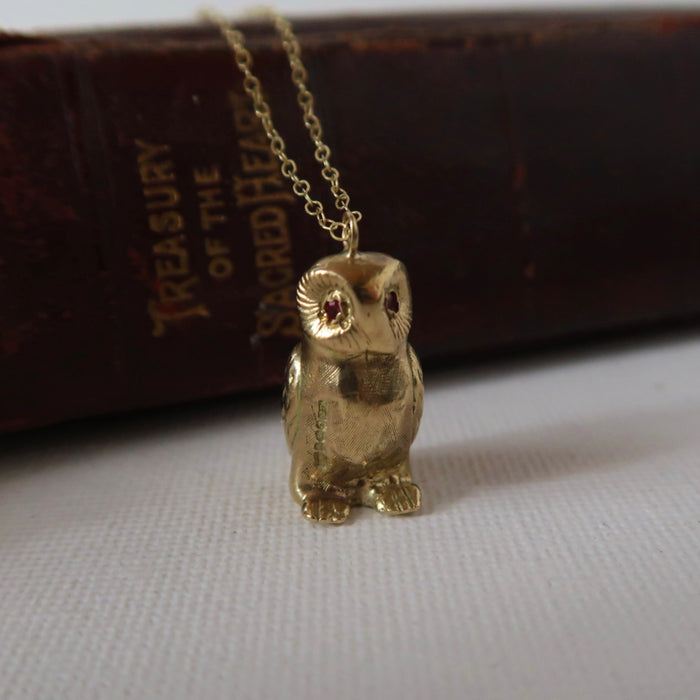 Owl Pendant With Ruby Eyes