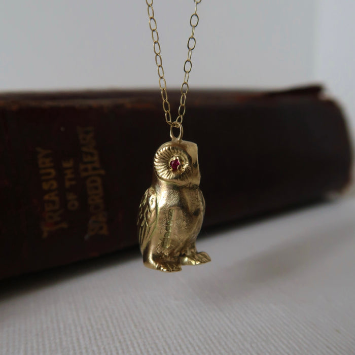 Owl Pendant With Ruby Eyes