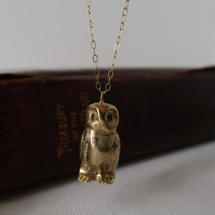 Owl Pendant With Ruby Eyes