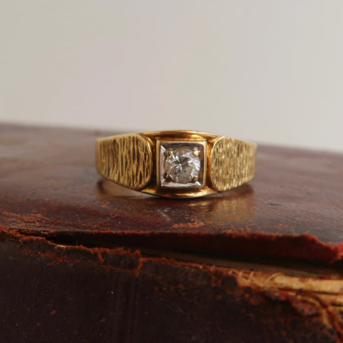 Textured Band CZ Signet Ring (Large Size)