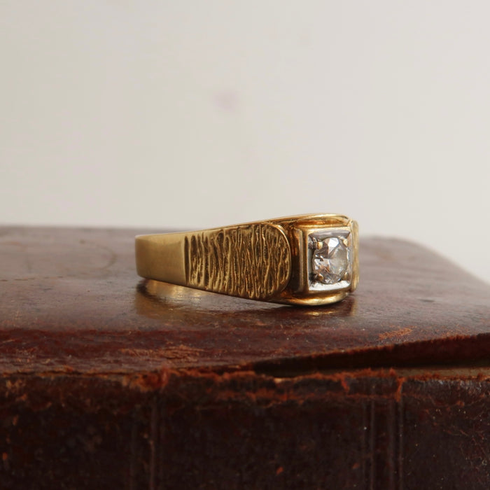 Textured Band CZ Signet Ring (Large Size)