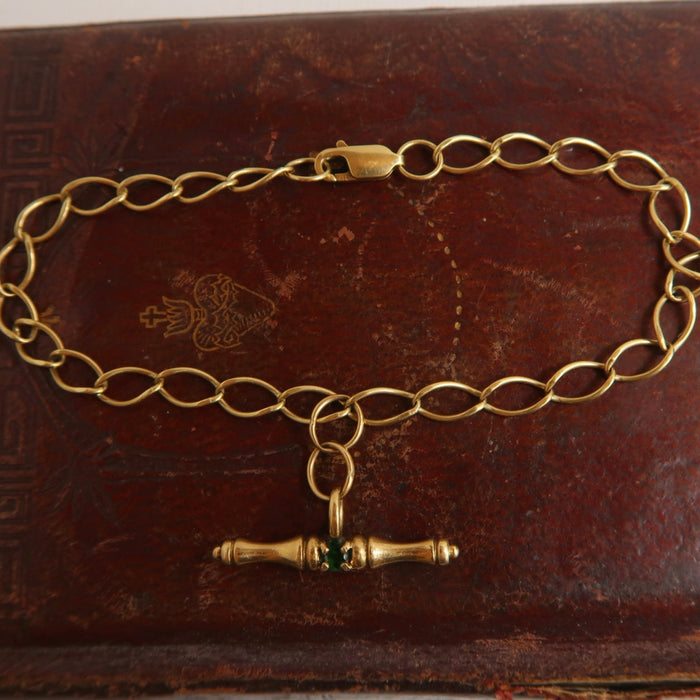 Vintage Link Bracelet with Emerald Set T-Bar