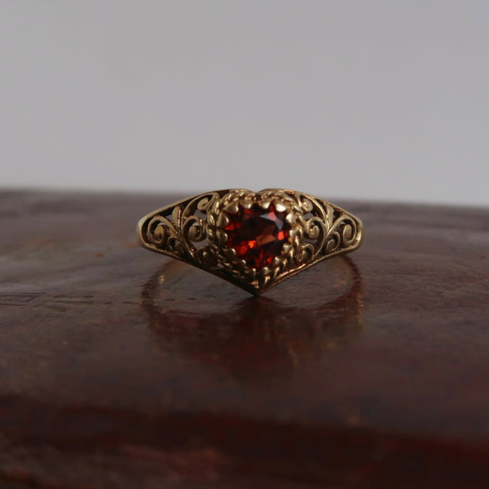 Openwork Heart Garnet Ring